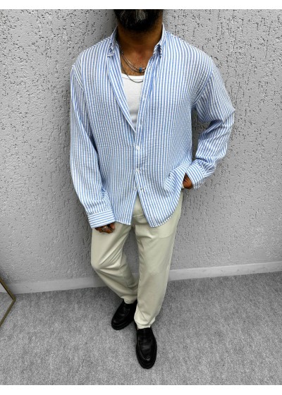 GOFRE ÇİZGİLİ OVERSİZE GÖMLEK