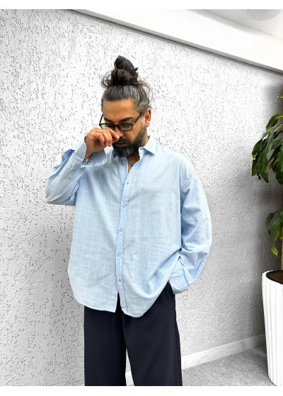 PAMUK KETEN ÇİZGİLİ OVERSİZE GÖMLEK